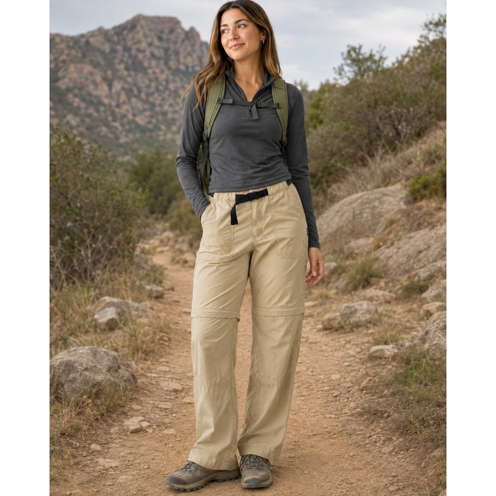 Patagonia Gi III Women's L Zip Off Convertible Hiking Pants Khaki Belted